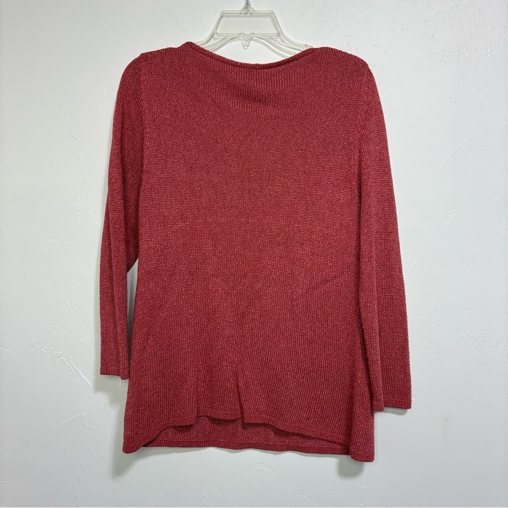 Eileen Fisher V Neck Women's Large Sweater Salmon Coral Silk Rayon - Picture 6 of 12